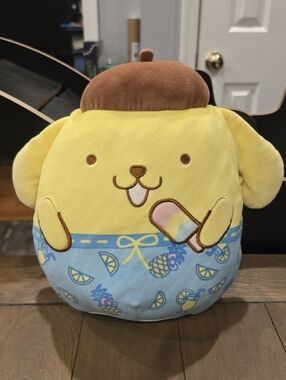 Kawaii Squishmallows Sanrio Pompompurin Plush with Blue Pineapple Print